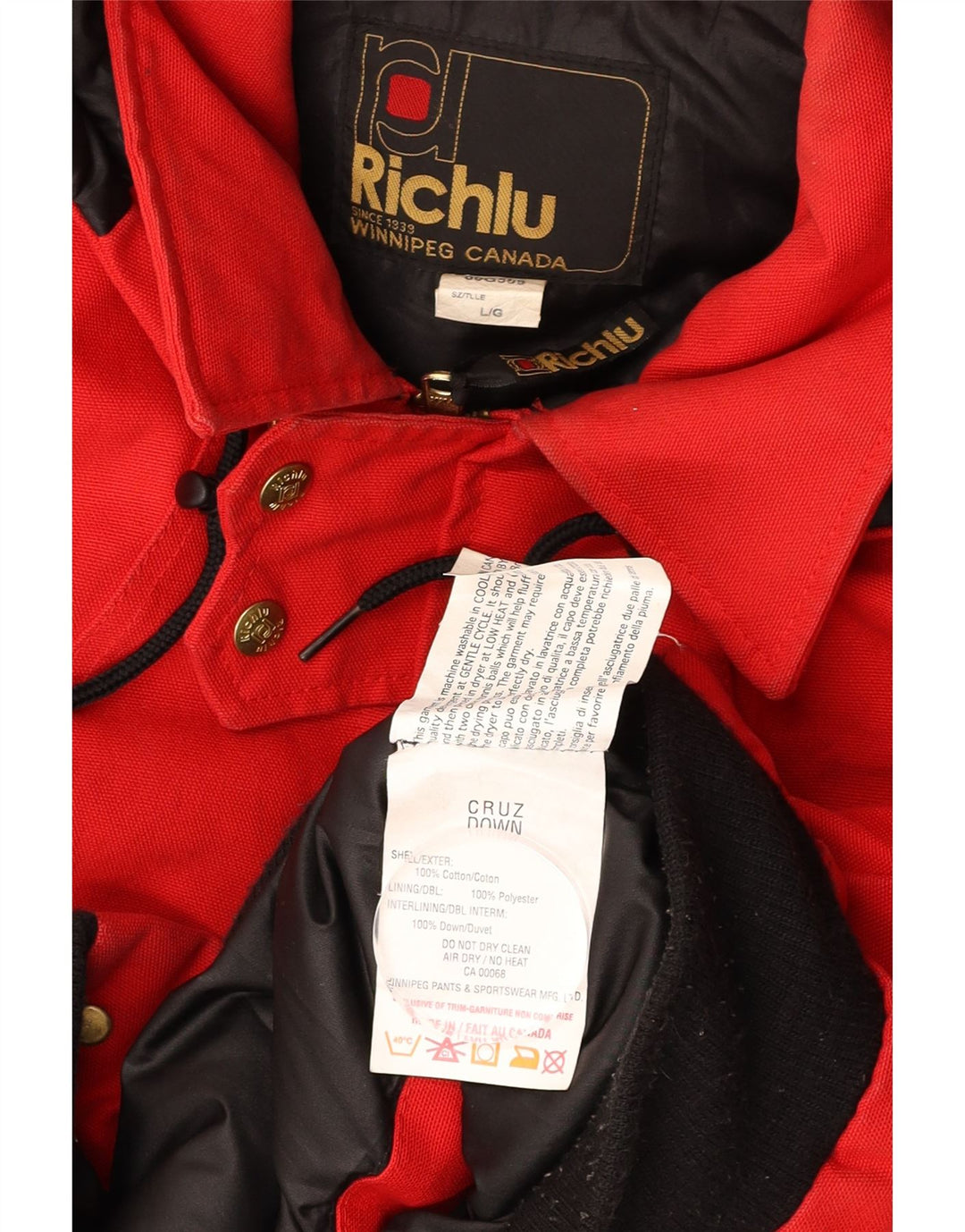 RICHLU Giacca imbottita con cappuccio Cruz da uomo UK 40 Large Rosso Colorblock Cotone