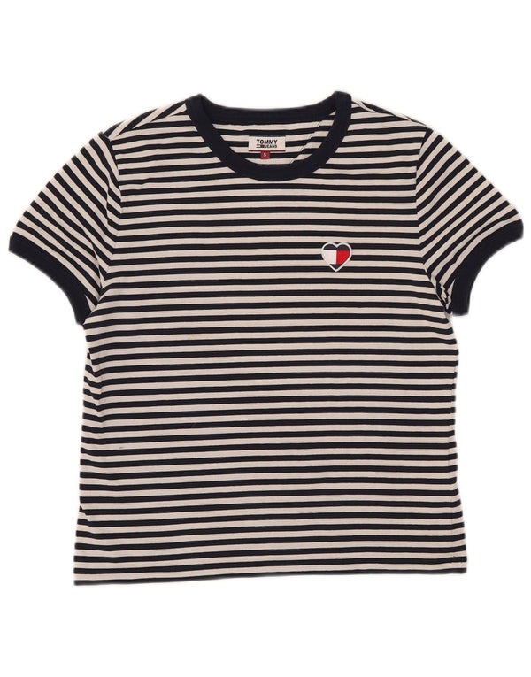 T-shirt corta da donna Tommy Hilfiger Top UK 10 piccola cotone a righe blu navy