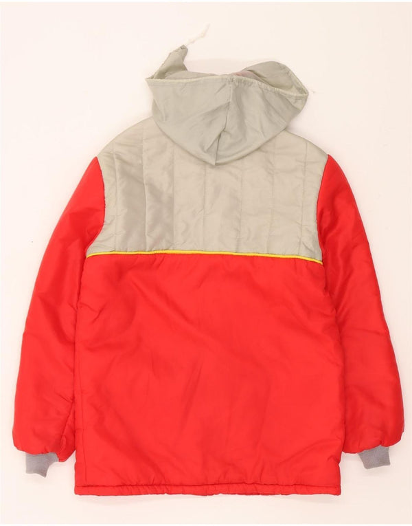Vintage Boys Hooded Windbreaker Coat 15-16 Years Red Colourblock Nylon