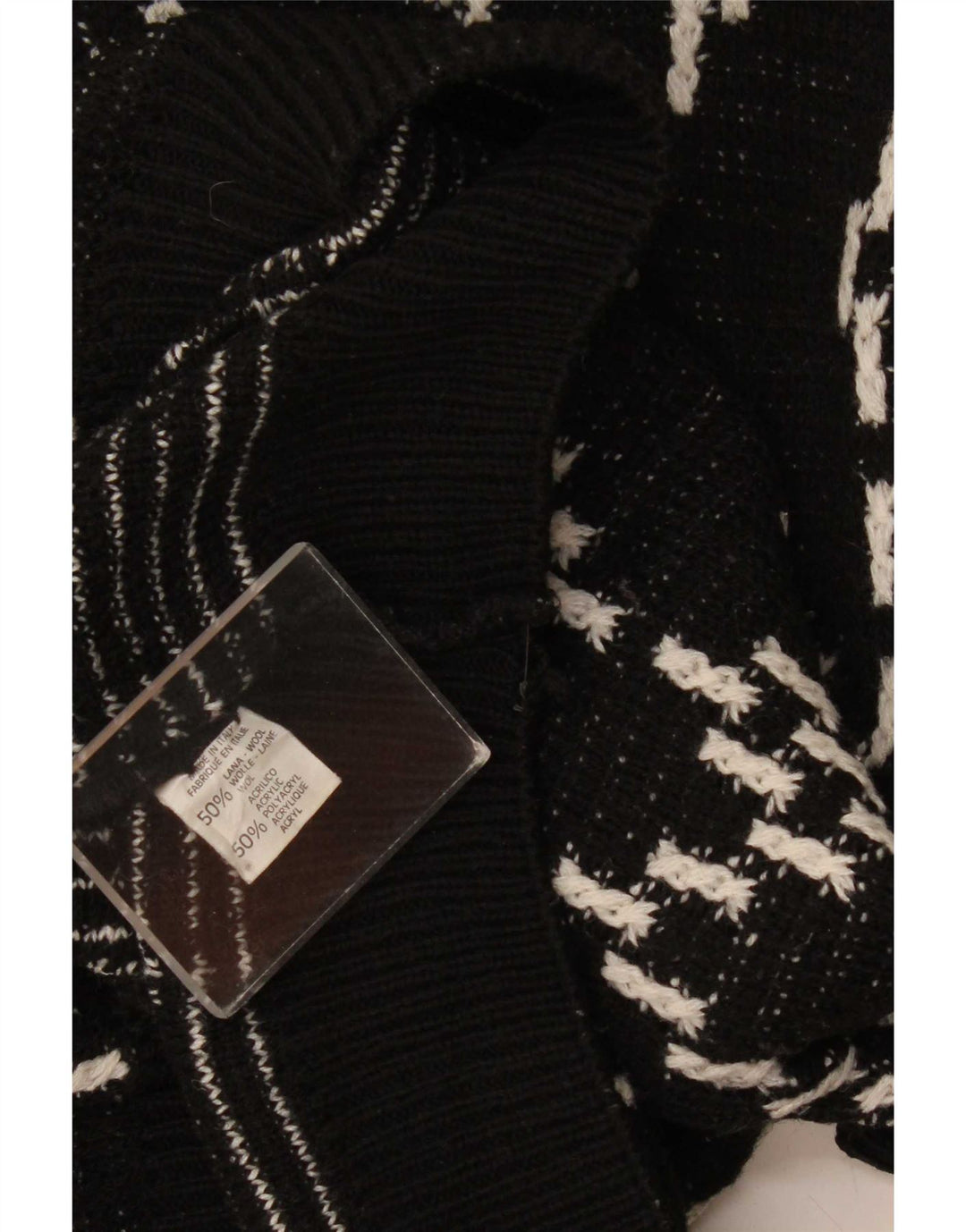 Maglione maglione girocollo vintage da uomo XL nero a rombi/lana diamante
