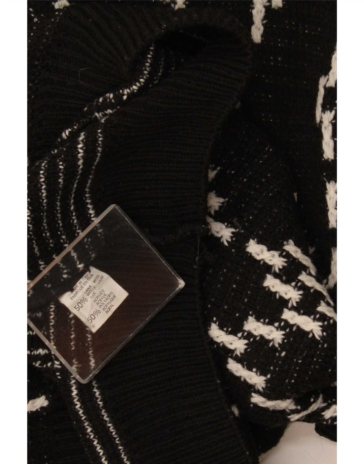 Maglione maglione girocollo vintage da uomo XL nero a rombi/lana diamante