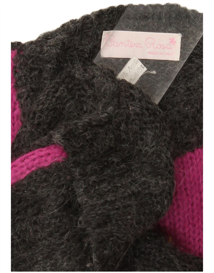 Maglione maglione girocollo da donna VINTAGE UK 14 Large Grey Colourblock