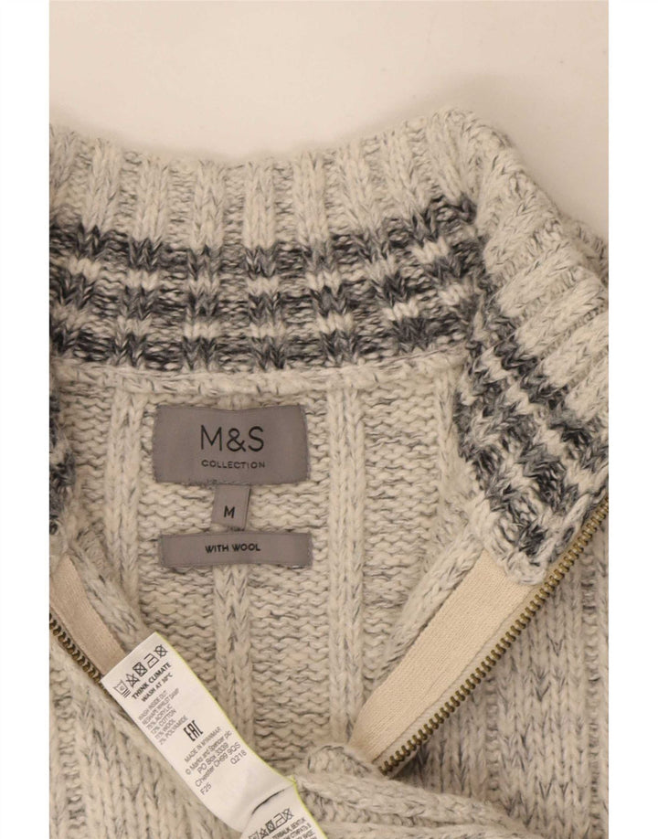 Maglione da uomo Marks & Spencer con zip e collo in acrilico chiazzato beige medio