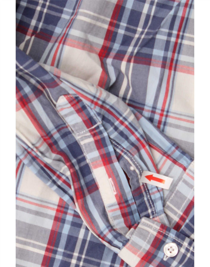 Camicia Benetton Uomo Cotone Check Blu Medio