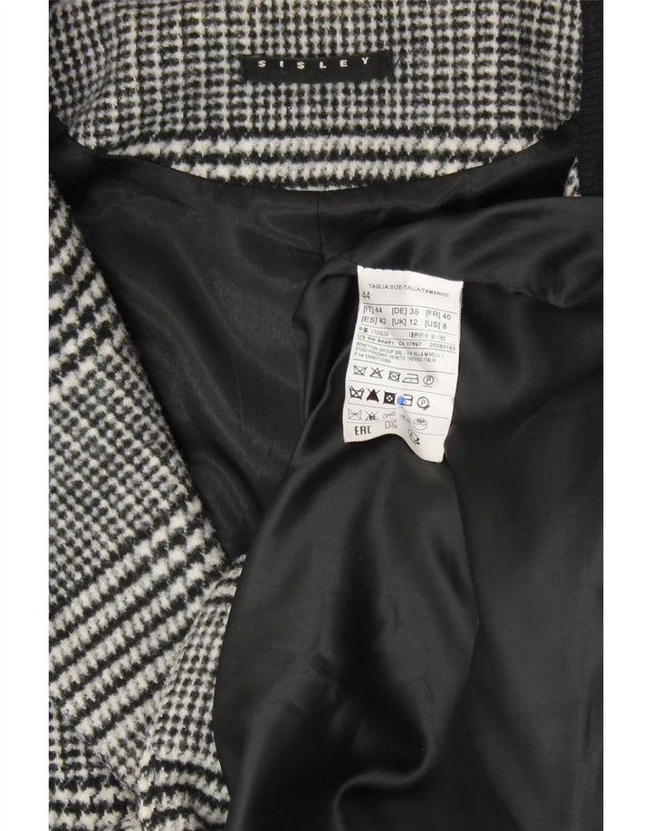 SISLEY Womens Overcoat UK 12 Medium  Grey Houndstooth