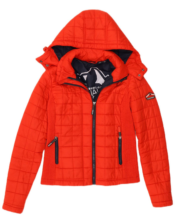 Giacca imbottita con cappuccio da donna Superdry UK 8 Small Poliestere rosso