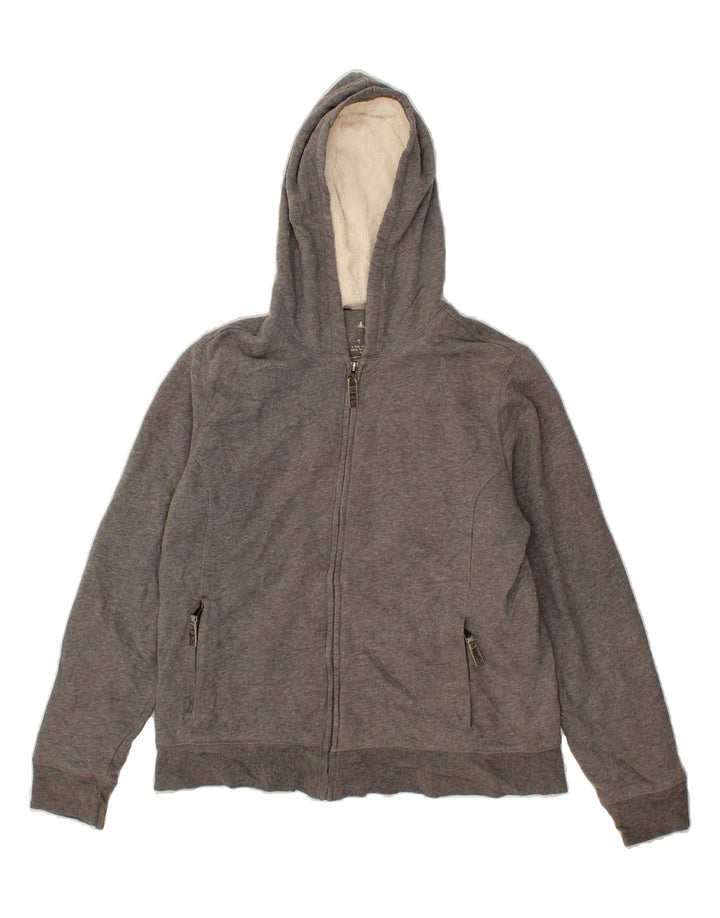 L.L.BEAN Womens Zip Hoodie Sweater UK 14 Medium Grey Cotton Vintage L.L.Bean and Second-Hand L.L.Bean from Messina Hembry 