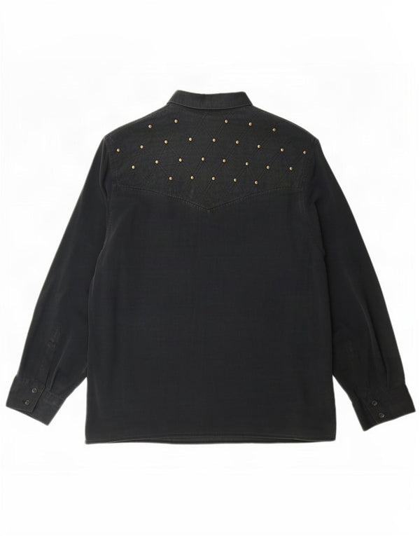 Witty Girl Womens Shirt UK 14 Medium Black Silk