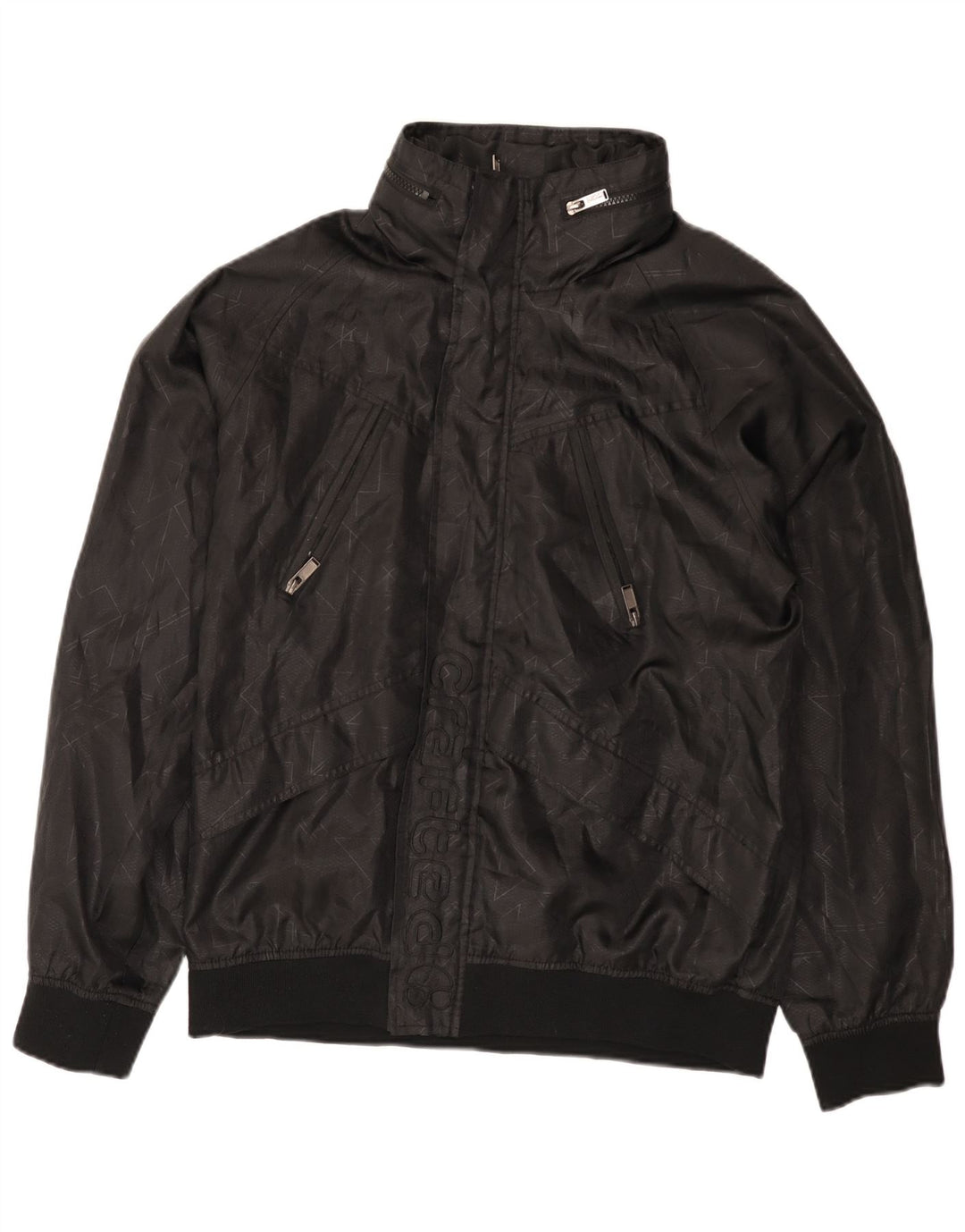 Bomber con cappuccio grafico da uomo vintage UK 42 XL Nero geometrico