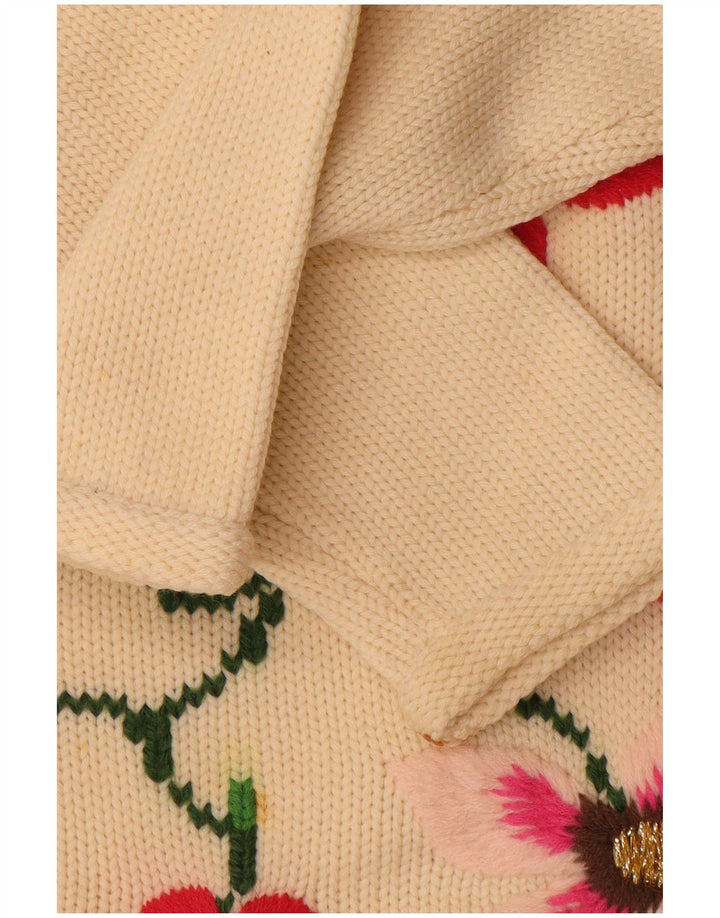 Maglione maglione girocollo da donna vintage UK 14 medio bianco sporco floreale