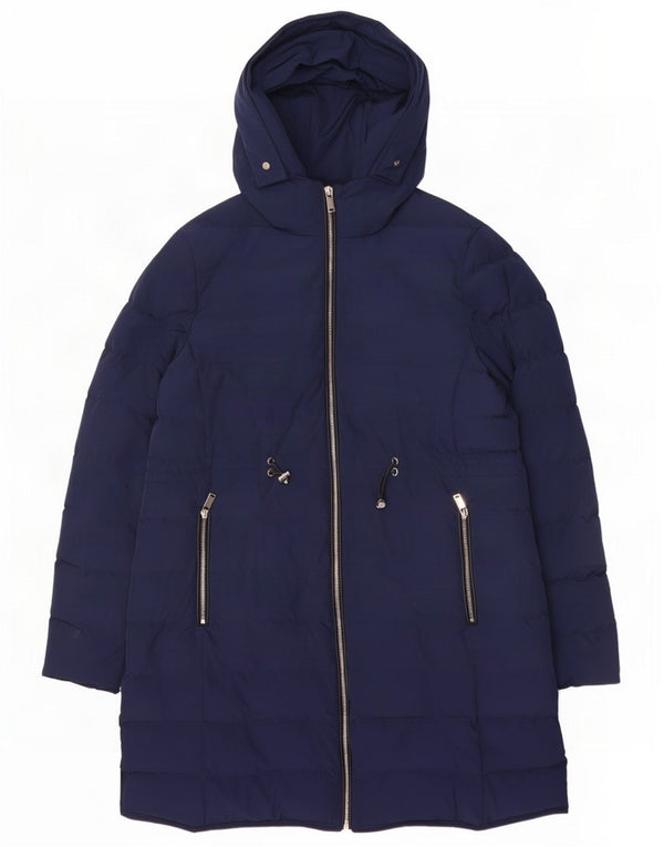 Jaeger Cappotto imbottito con cappuccio da donna UK 14 Large Blu Navy Poliestere
