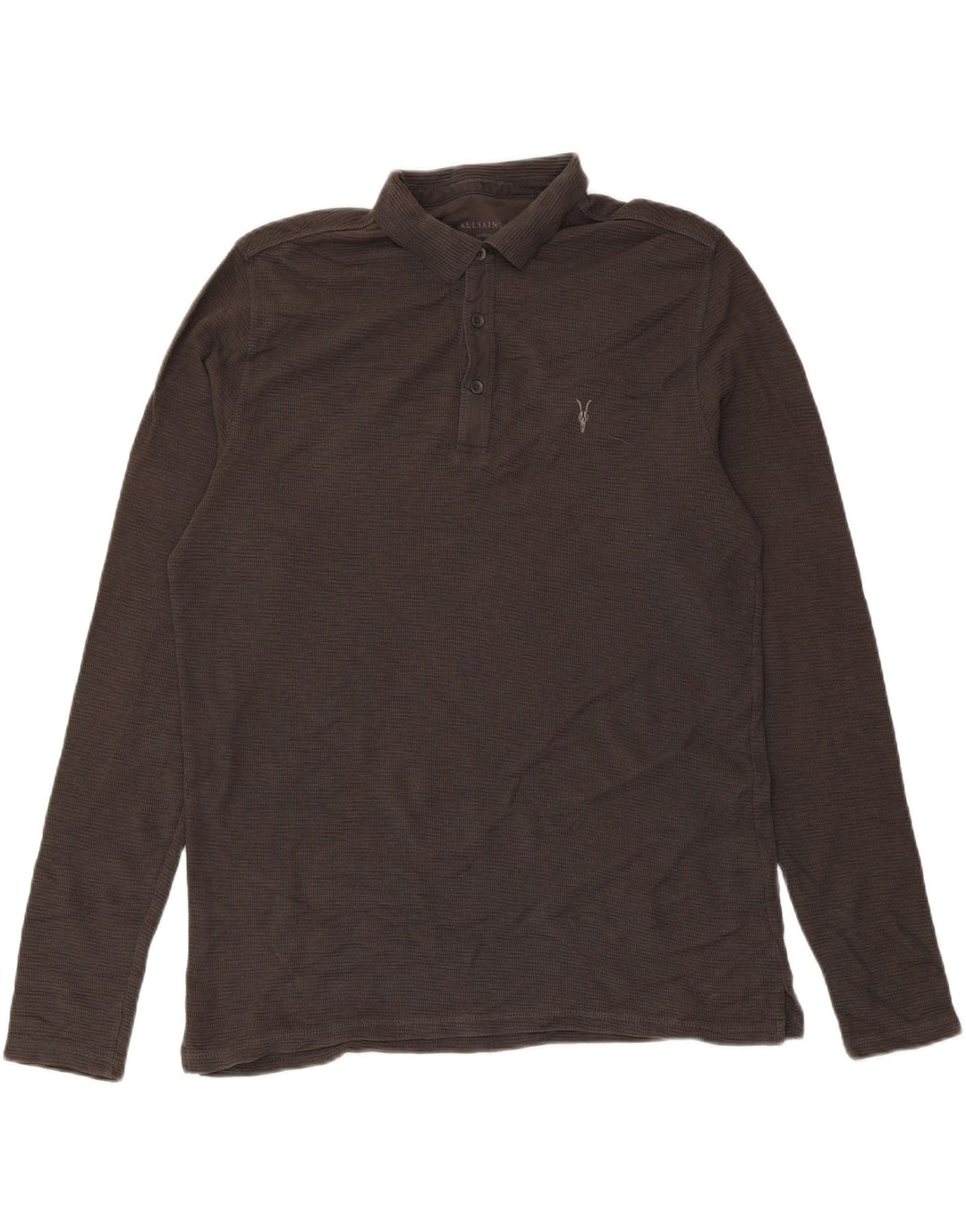 Polo da uomo a maniche lunghe All Saints in cotone grigio medio