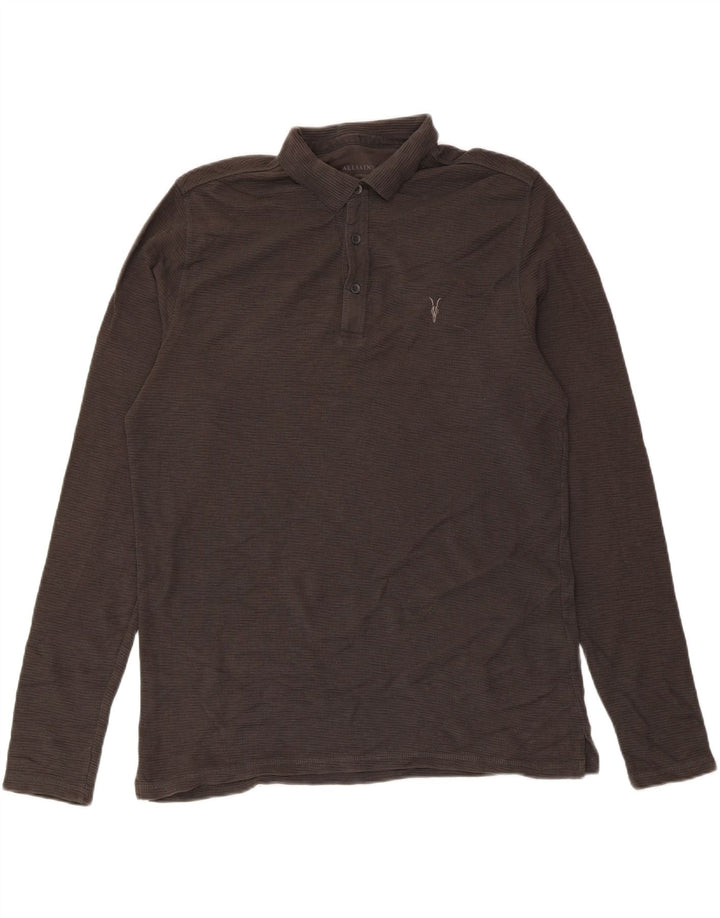 Polo da uomo a maniche lunghe All Saints in cotone grigio medio