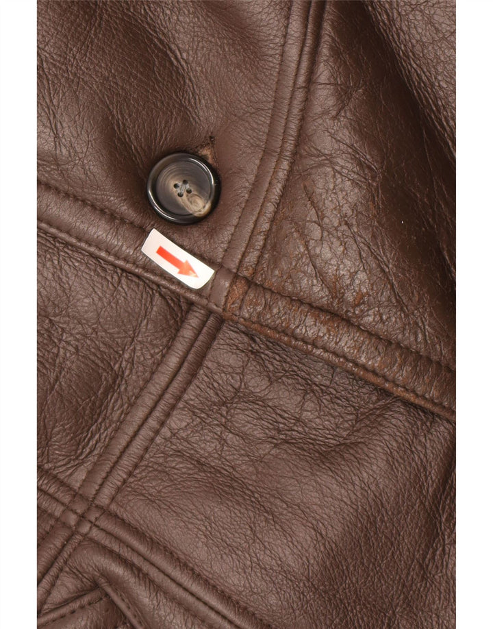 Cappotto in shearling vintage da uomo UK 36 piccolo in pelle marrone