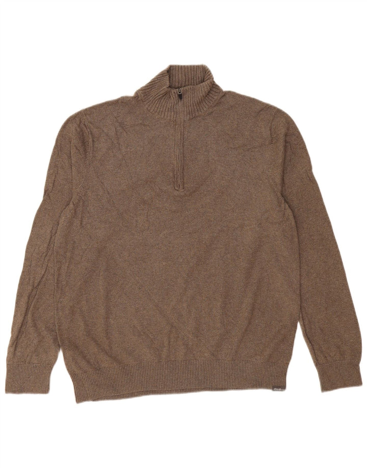 EDDIE BAUER Maglione da uomo con zip e collo grande in cotone marrone