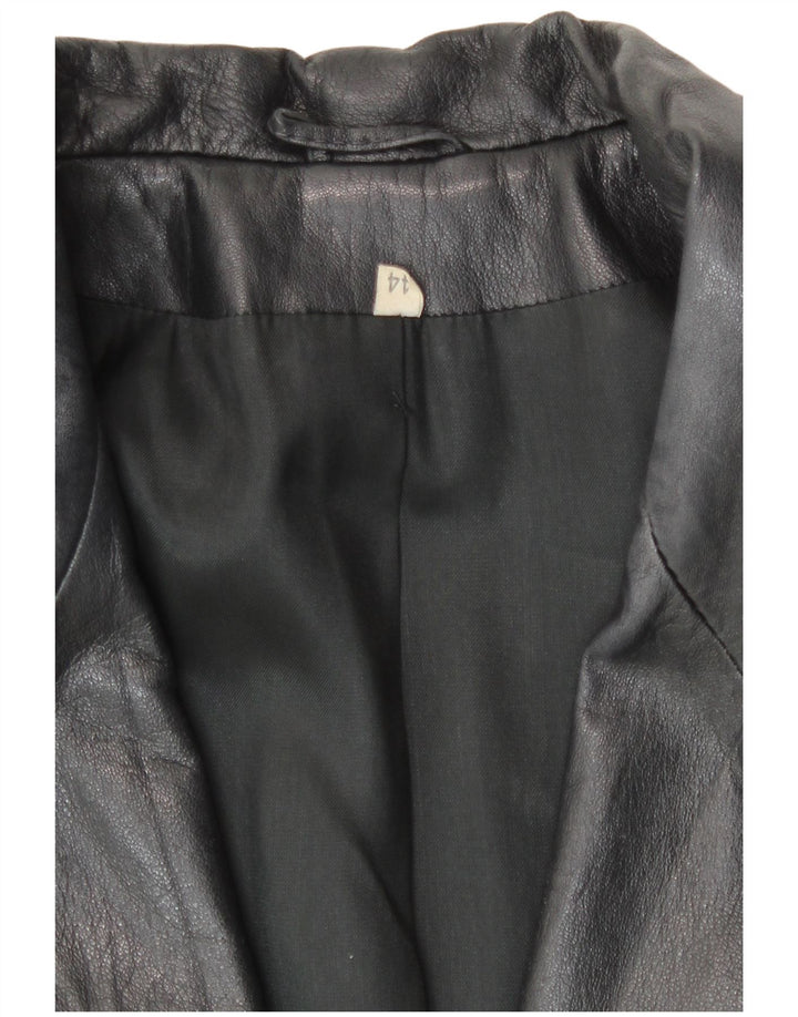 Giacca blazer vintage da donna in pelle a 2 bottoni IT 44 media nera