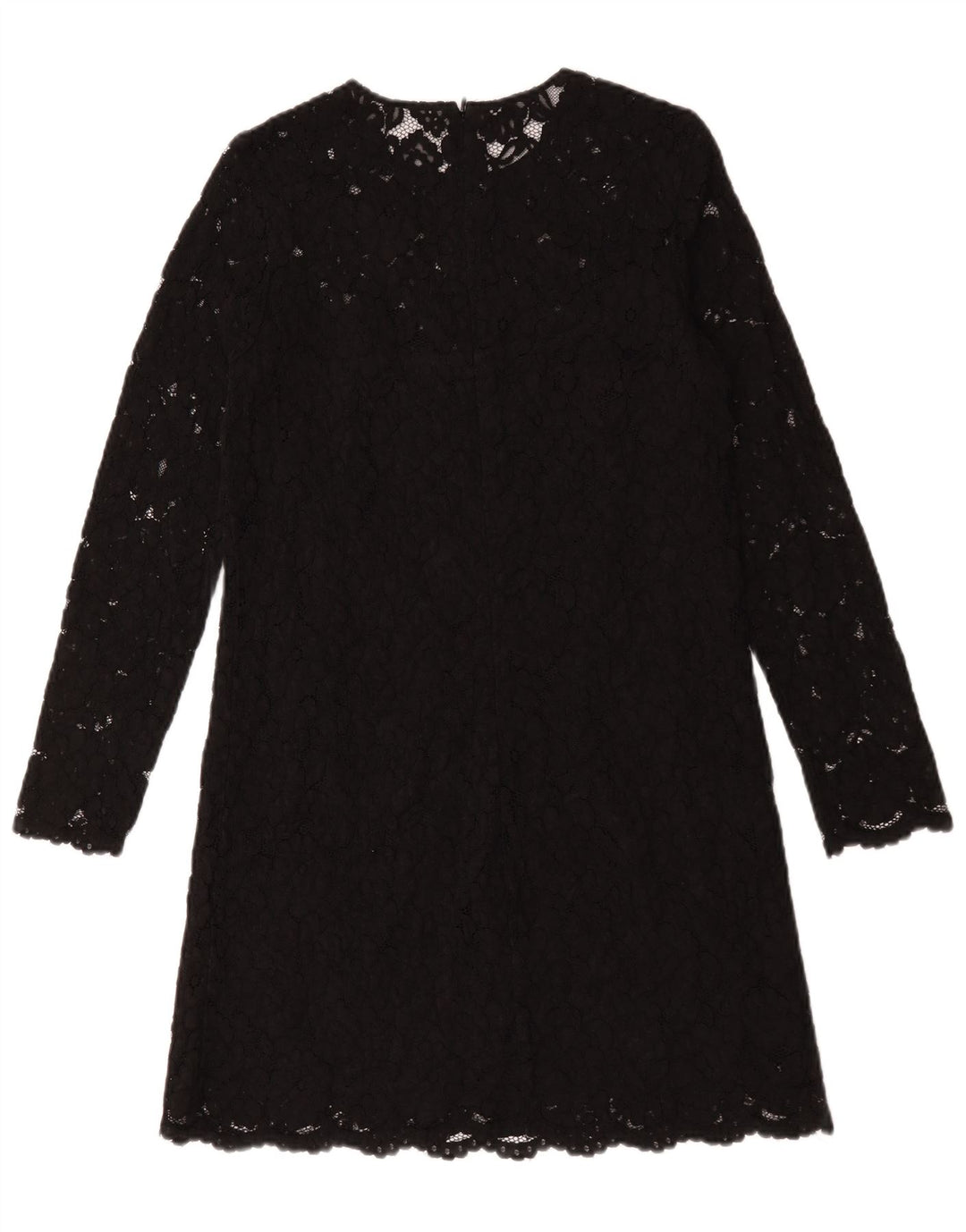 Abito a trapezio a maniche lunghe da donna vintage UK 12 Poliestere floreale nero medio