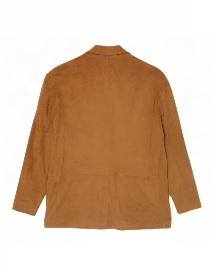 Giacca blazer vintage in pelle scamosciata a 3 bottoni da donna UK 14 in pelle beige media