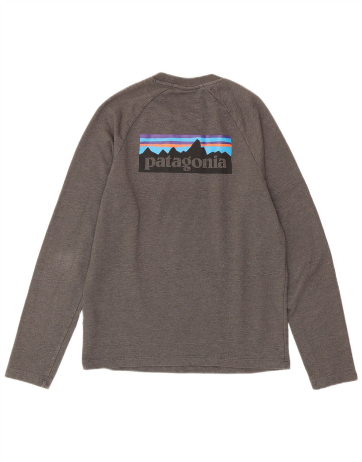 PATAGONIA Top grafico da uomo a maniche lunghe piccolo in cotone grigio