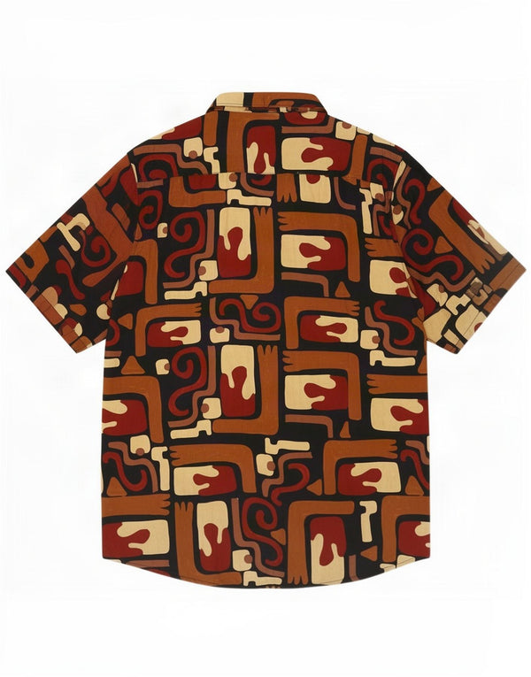 Camicia vintage da uomo a maniche corte piccola in viscosa geometrica multicolore