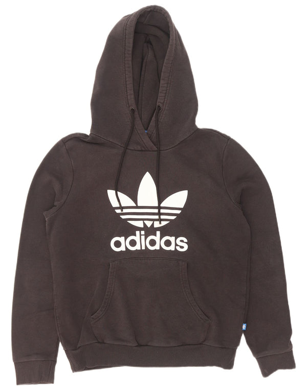 Felpa con cappuccio grafica da donna Adidas UK 14 grande cotone nero
