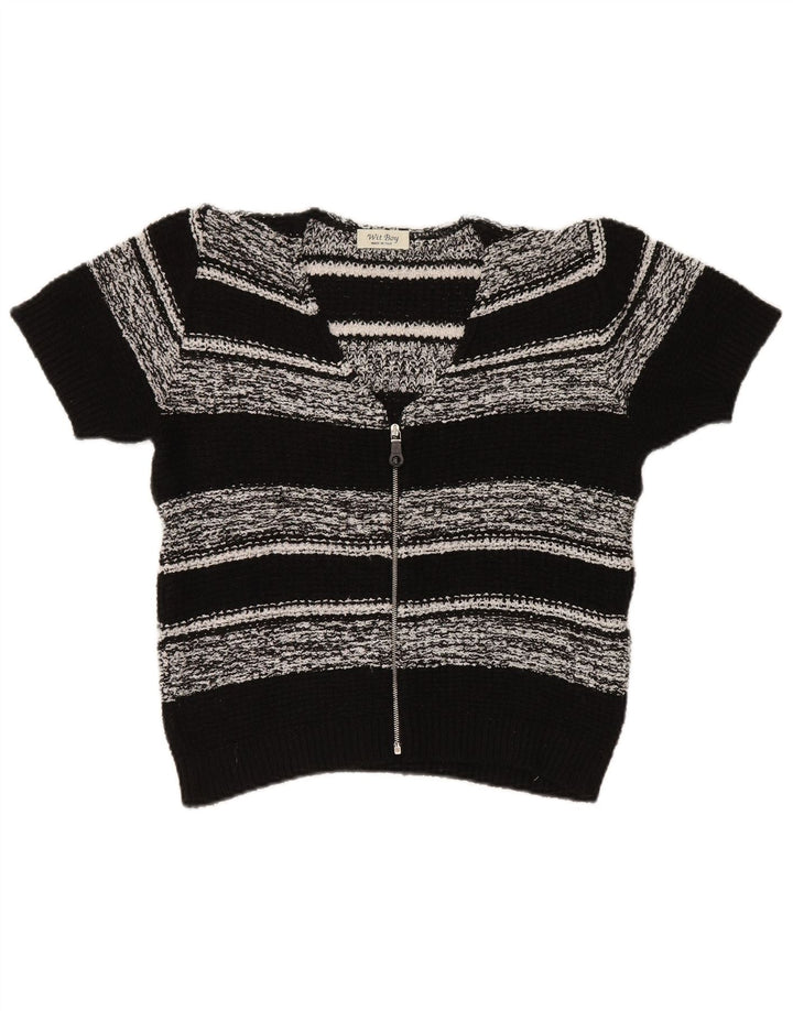 Wit Boy Womens Short Sleeve Cardigan Sweater UK 12 Medium Black Striped