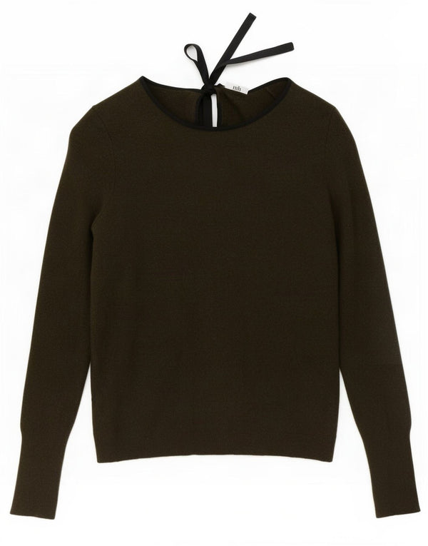 Maglione maglione da donna con scollo a barca Jigsaw UK 10 piccolo lana d'agnello kaki