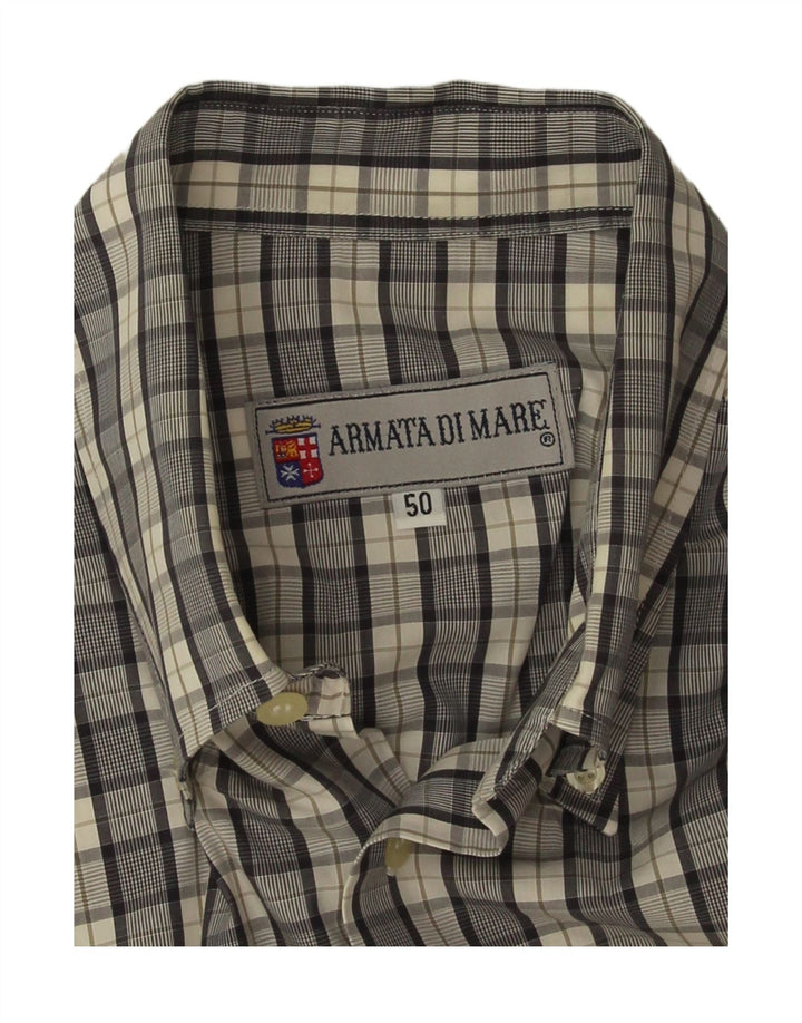 Camicia Armata Di Mare Uomo Manica Corta IT 50 Check Grigio Medio