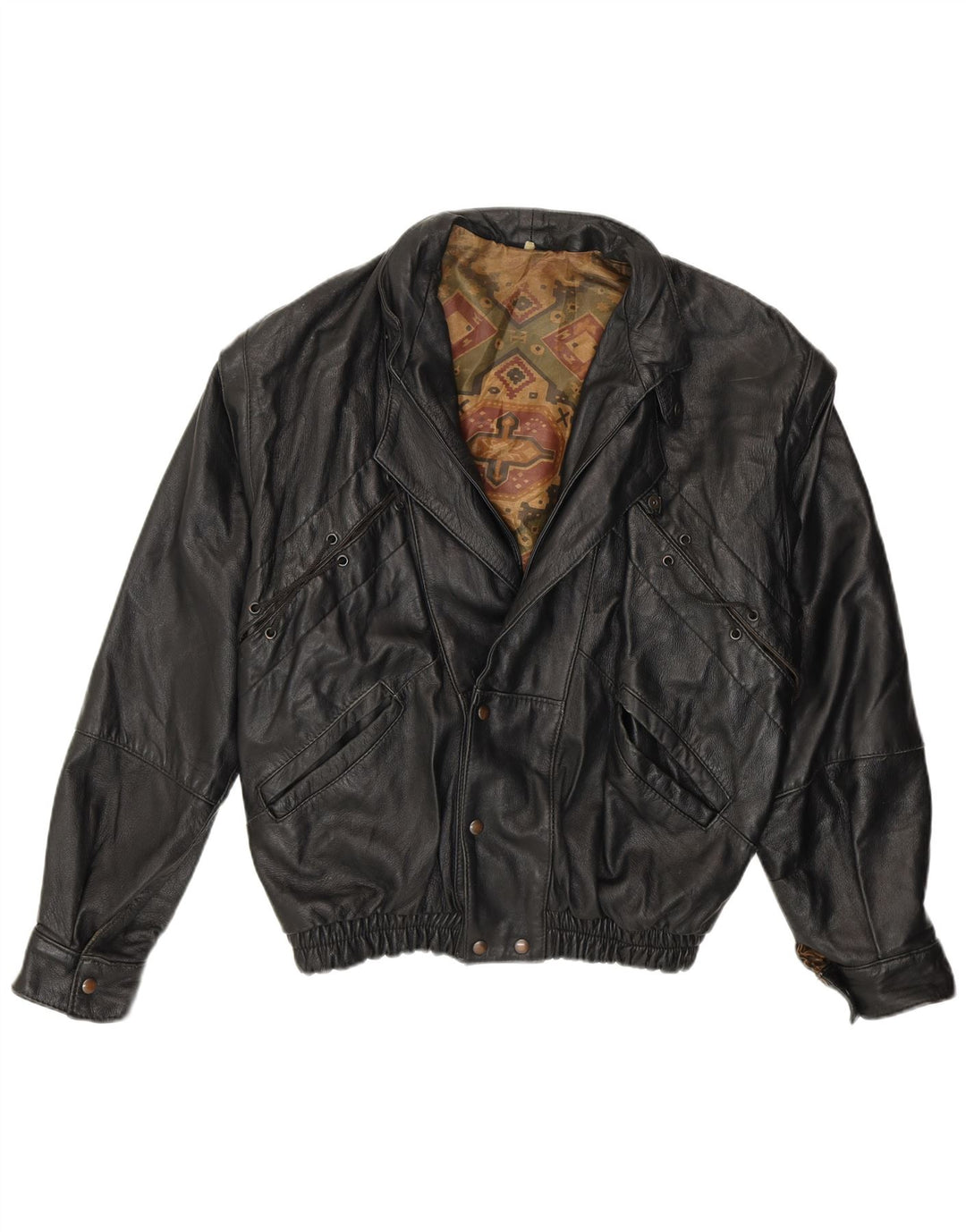 Giacca in pelle vintage da donna vestibilità ampia UK 14 media nera