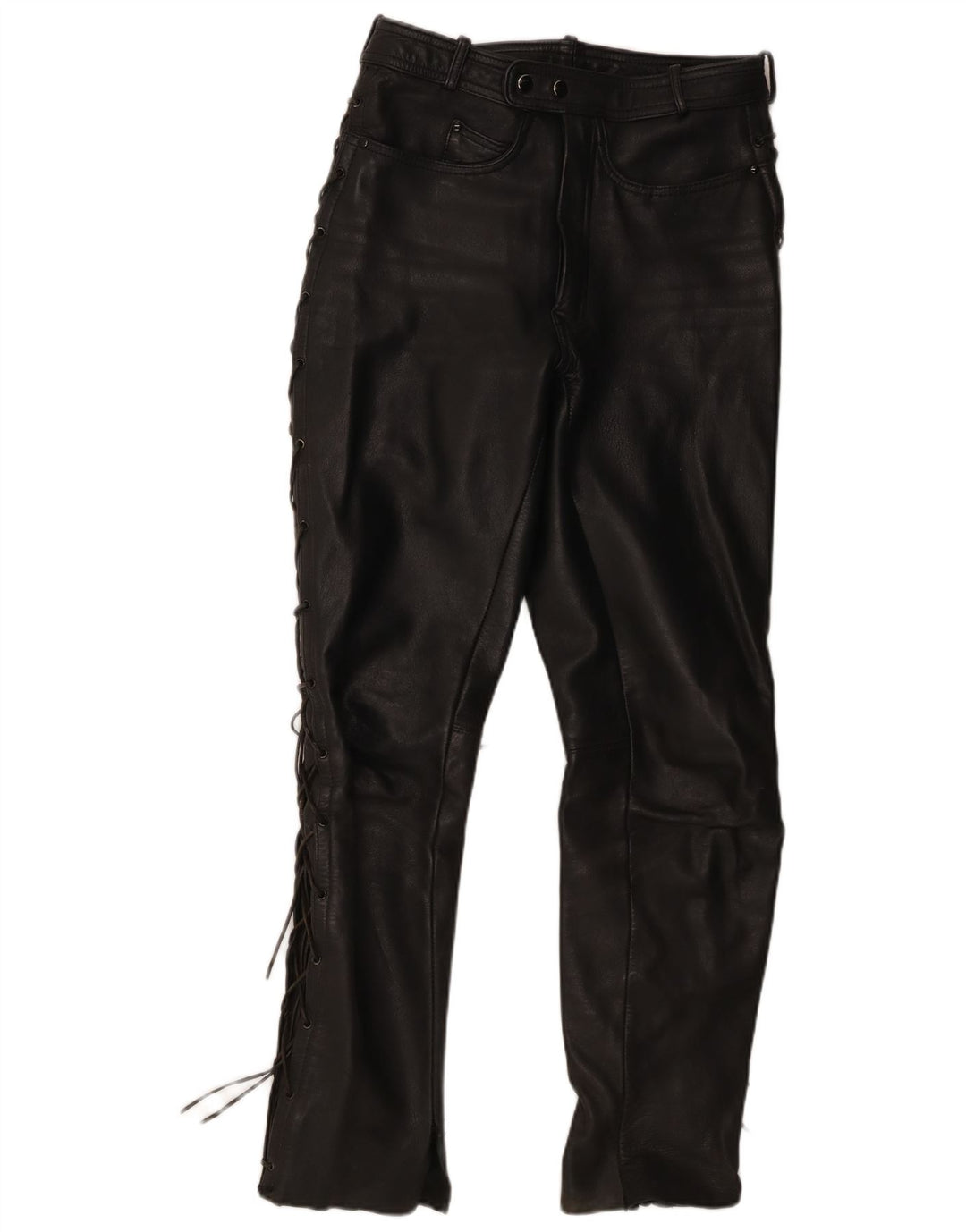 Pantaloni vintage in pelle stile motociclista da uomo IT 48 medi W30 L31 Pelle nera
