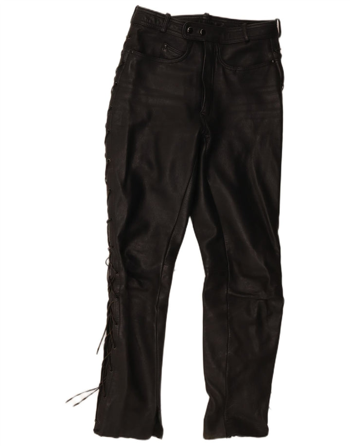 Pantaloni vintage in pelle stile motociclista da uomo IT 48 medi W30 L31 Pelle nera