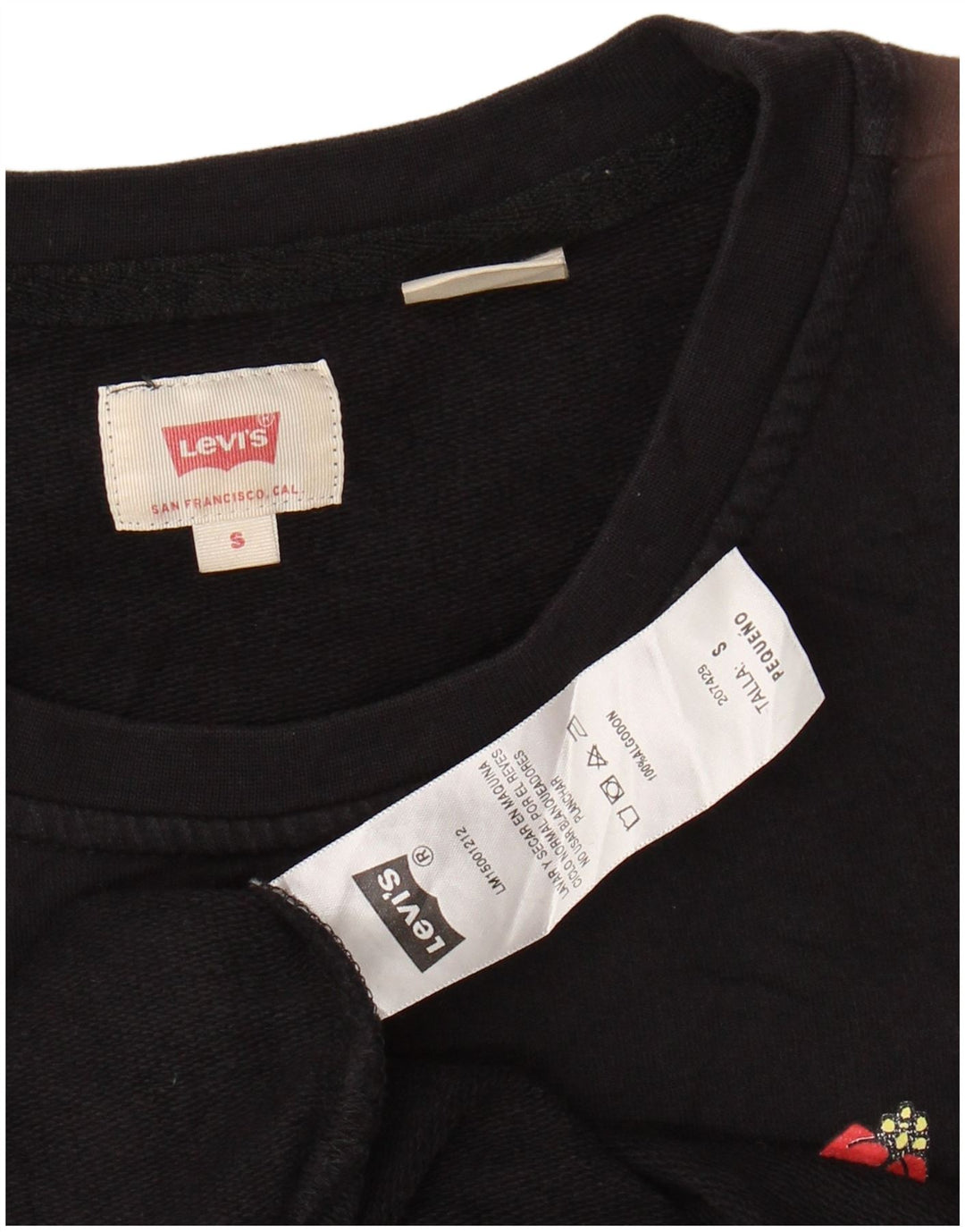 LEVI'S Felpa con grafica da donna Maglione UK 10 Piccolo cotone floreale nero