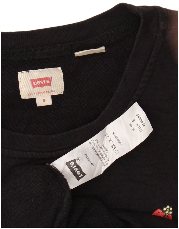 LEVI'S Felpa con grafica da donna Maglione UK 10 Piccolo cotone floreale nero