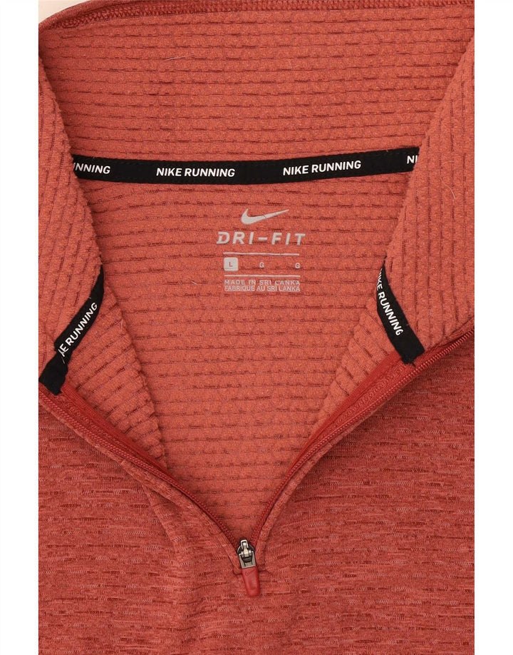 Top della tuta da ginnastica Nike Dri Fit con collo e zip da donna, UK 16, grande, rosso chiazzato