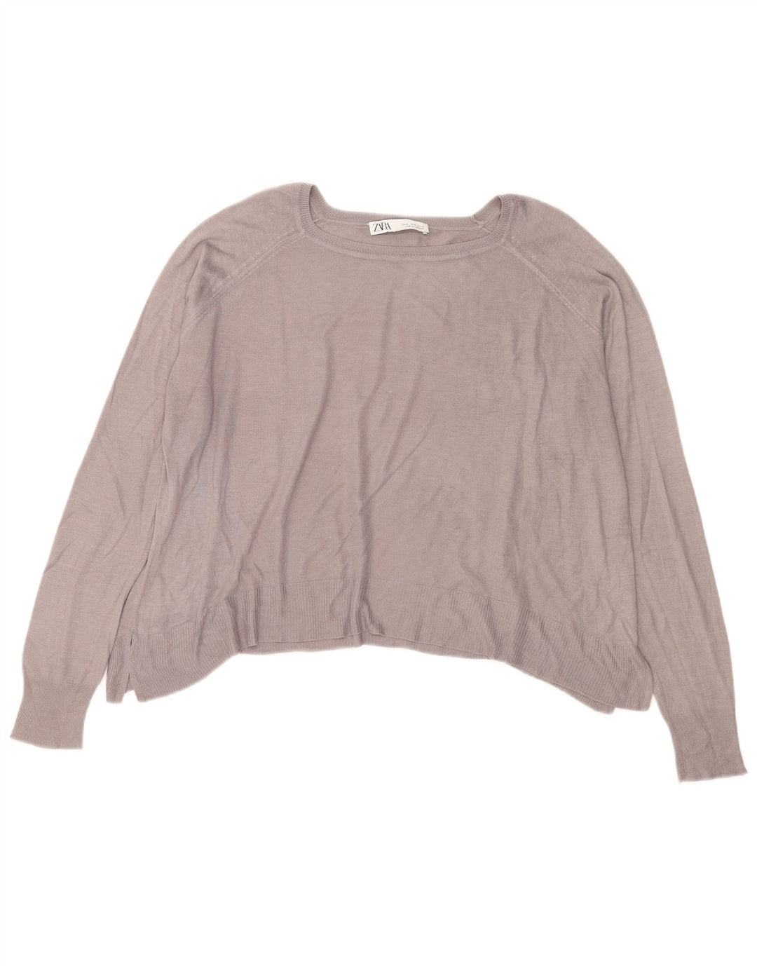 ZARA Maglione Corto da Donna Oversize con Scollo a Barca UK 14 Grigio Medio