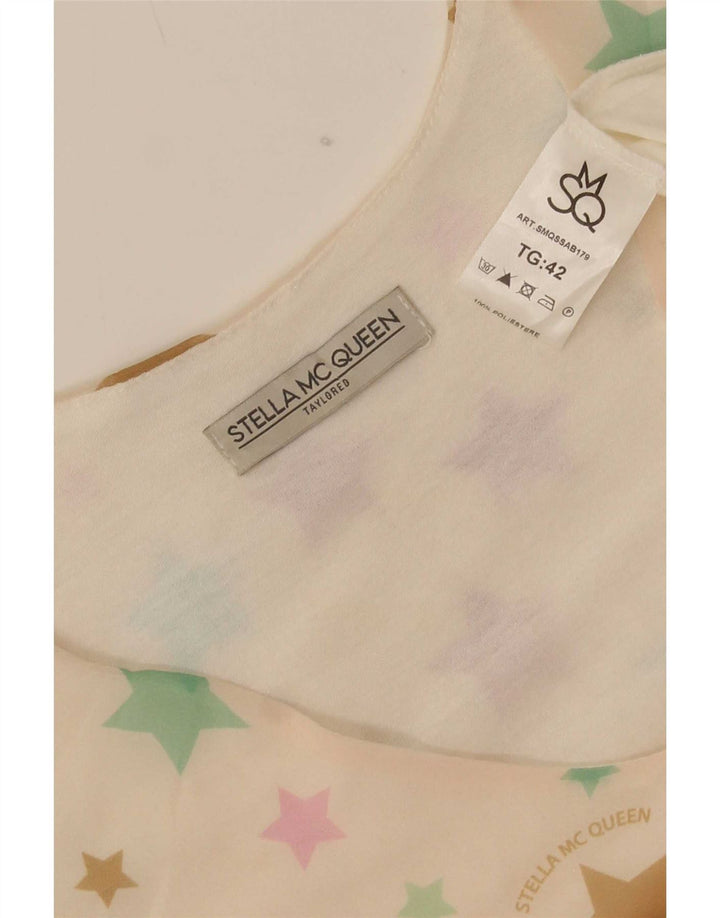 Abito a strati vintage da donna con motivo astratto IT 42 Poliestere bianco medio