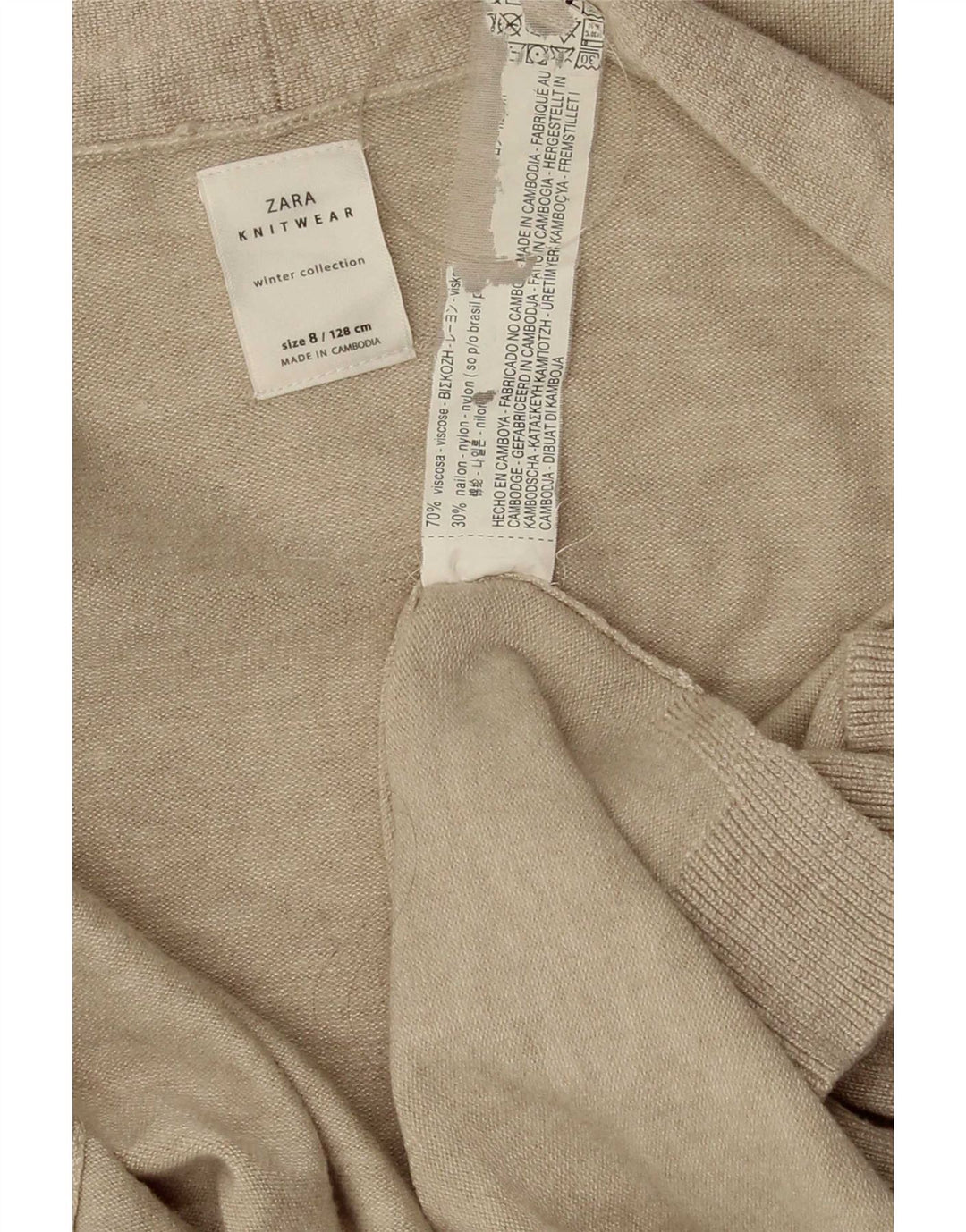 Maglione cardigan aperto da donna Zara UK 8 piccolo in viscosa beige