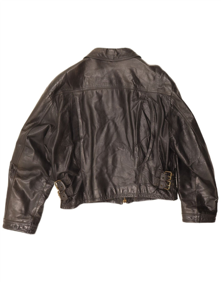 Giacca in pelle corta da donna vintage IT 52 2XL Pelle nera