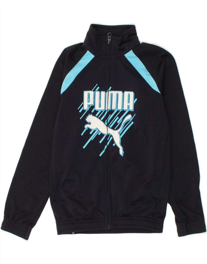 PUMA Boys Graphic Tracksuit Top Jacket 7-8 Years Navy Blue Polyester Vintage Puma and Second-Hand Puma from Messina Hembry 