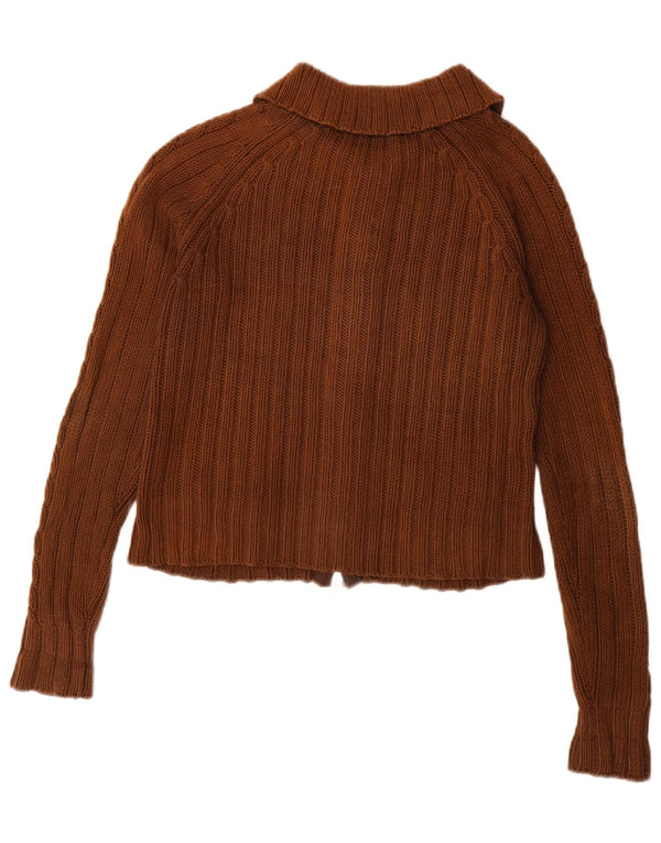 Maglione cardigan con zip intera da donna Zara UK 10 piccolo cotone marrone