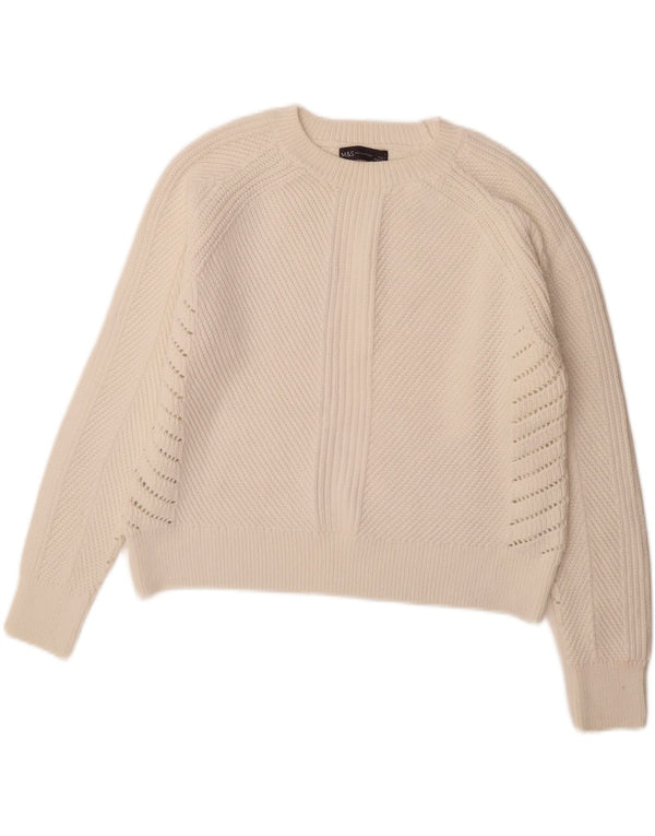 Maglione maglione con scollo a barca da donna Marks & Spencer UK 14 cotone bianco medio