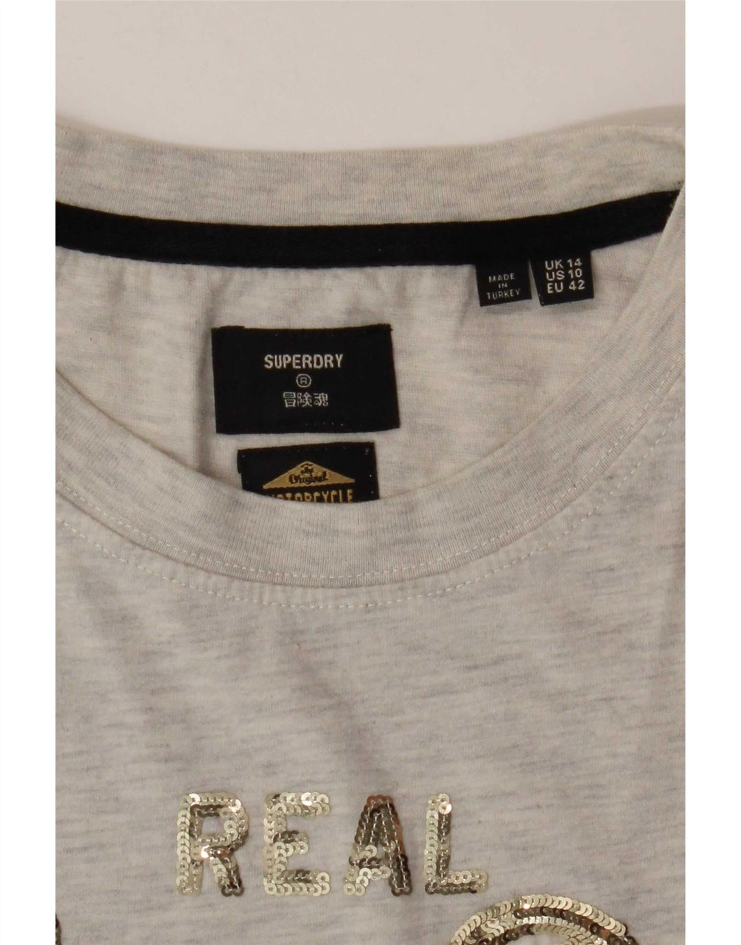 T-shirt grafica da donna Superdry Top UK 14 grande grigia