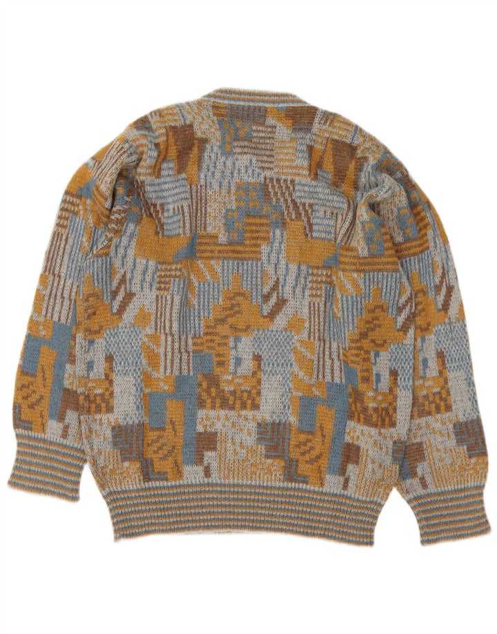 Maglione maglione girocollo da uomo vintage grande motivo geometrico multicolore
