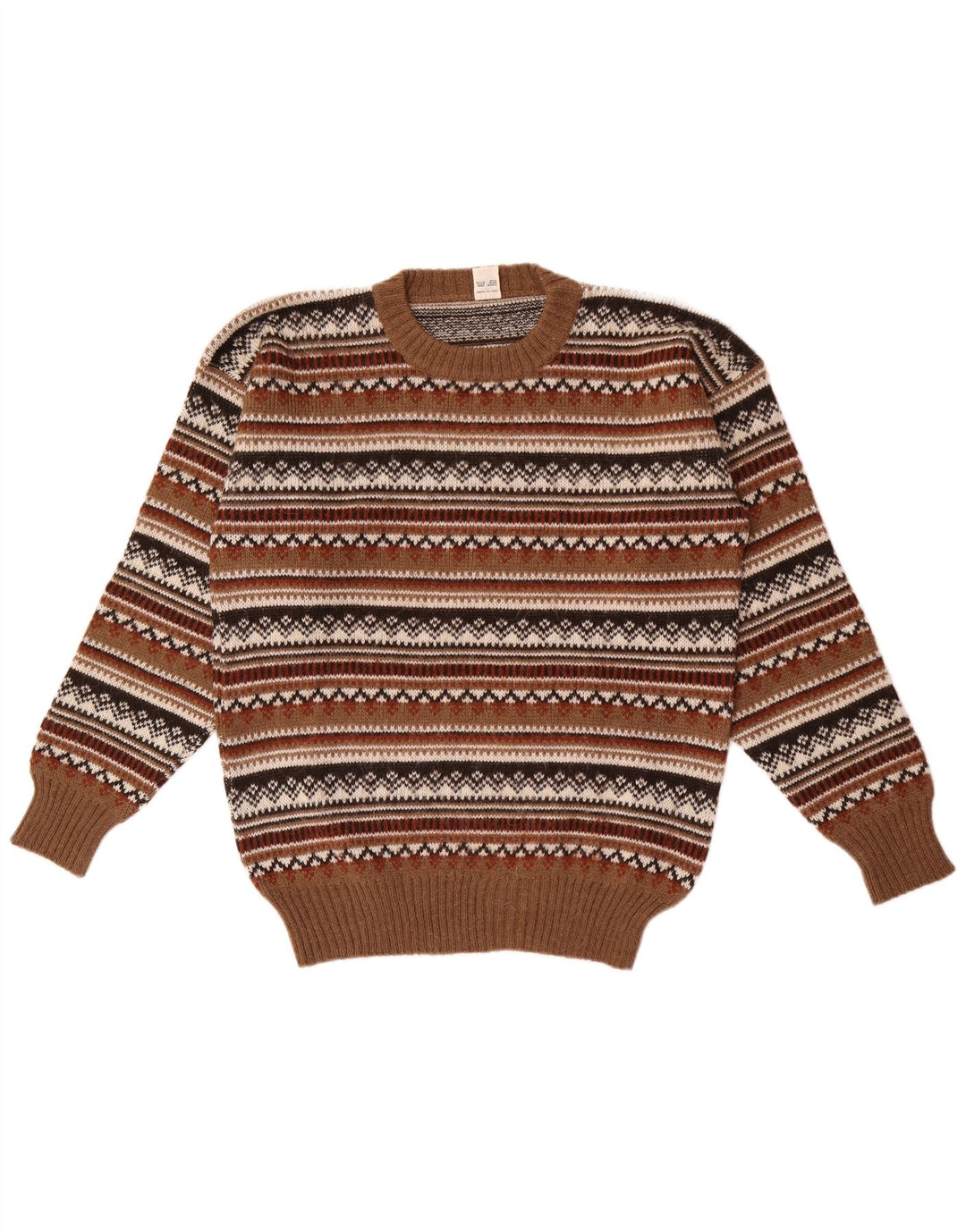Maglione girocollo da uomo vintage IT 50 Fair Isle marrone medio