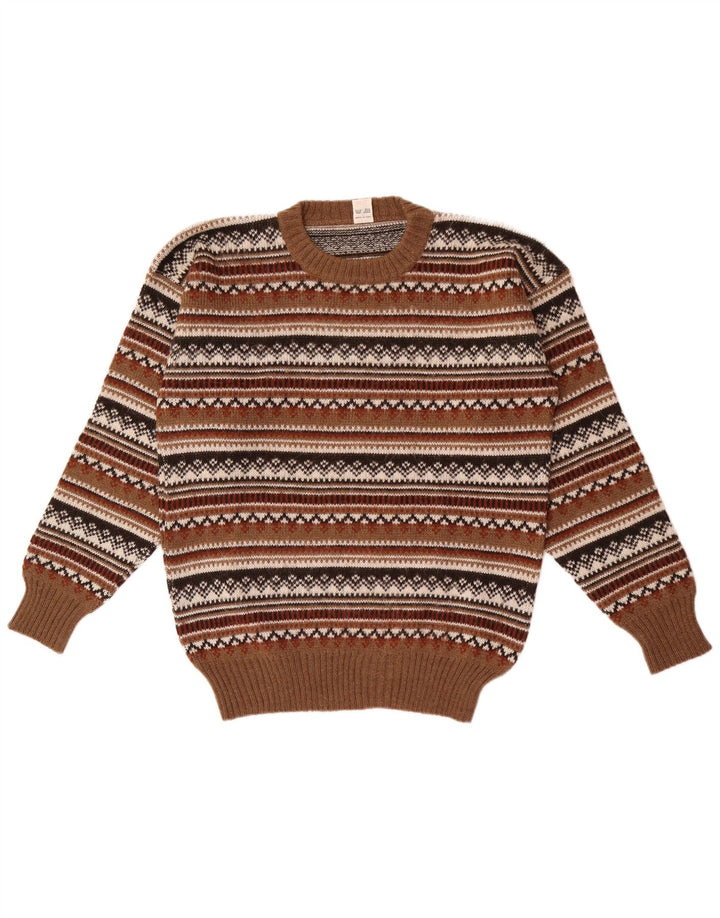 Maglione girocollo da uomo vintage IT 50 Fair Isle marrone medio