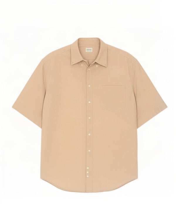 Camicia Benetton Uomo Manica Corta XL Cotone Beige