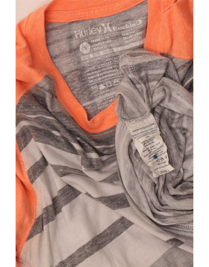Top Hurley da donna con vestibilità premium, manica a 3/4, UK 10, piccolo, in poliestere a righe grigie