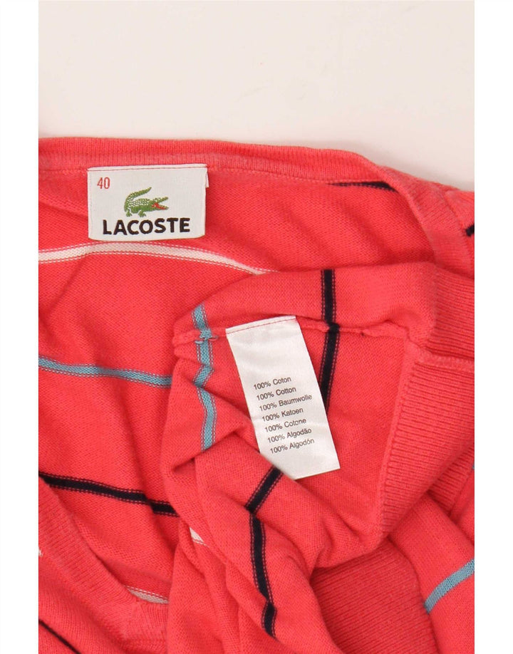 Maglione da donna con scollo a V Lacoste taglia 40 cotone a righe rosa medio