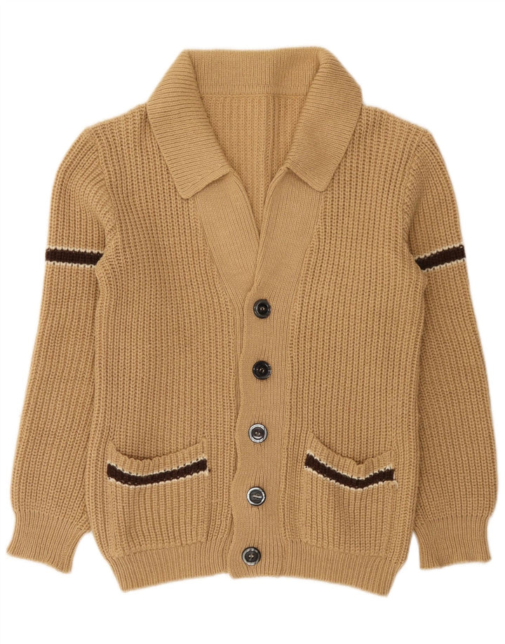 Maglione cardigan da uomo vintage piccolo color block beige