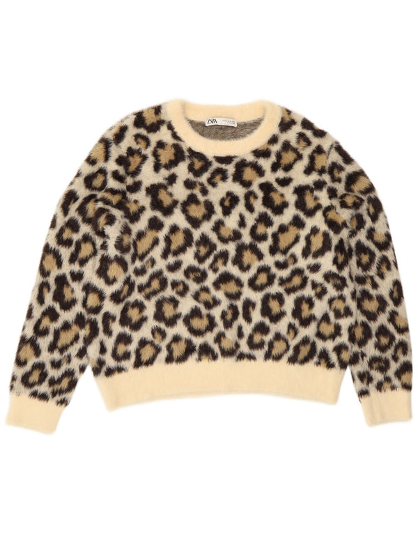 Maglione maglione girocollo da donna Zara UK 18 XL Poliammide con stampa animalier beige